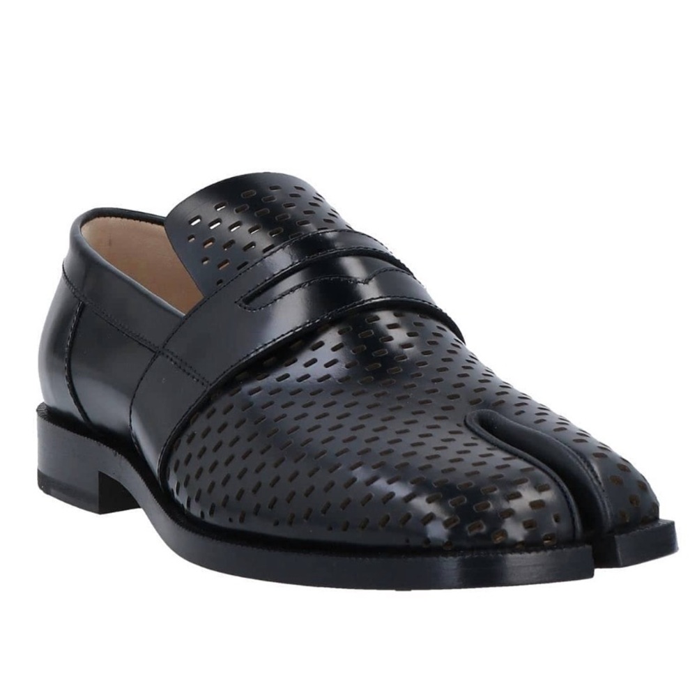 NEW Maison Martin Margiela Black Perforated Leather Tabi Loafers Shoes
